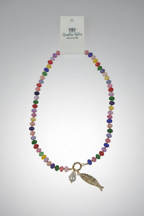 Multicolor Beaded Sardine Necklace with Pearl