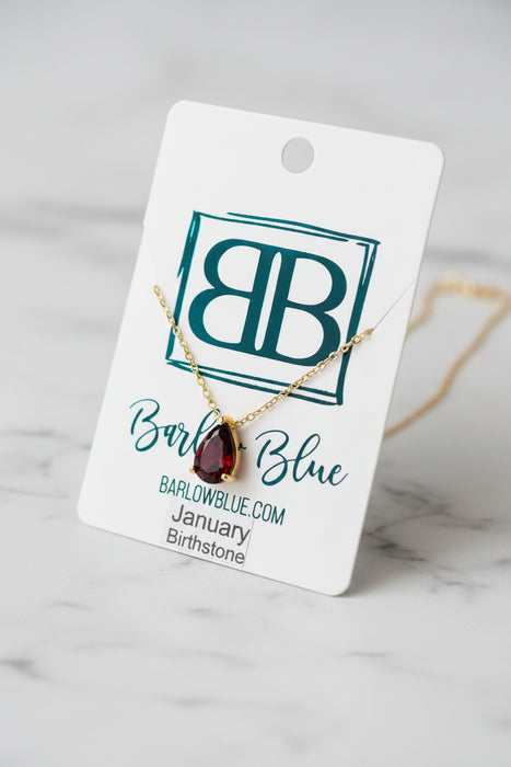 Teardrop Cut Birthstone Necklace with Gold Chain