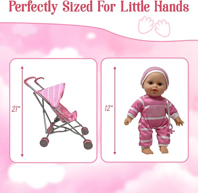 Baby Doll with Stroller Set - 12" Baby Doll with Pacifier Gift Set