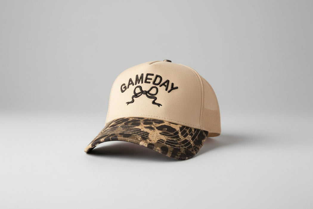 Gameday Cream & Large Cheetah Print Hat With Bow