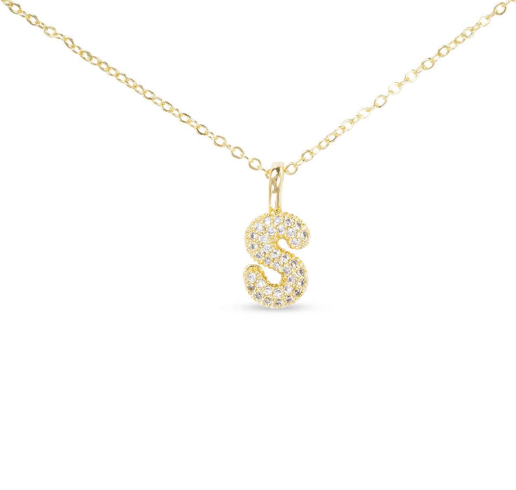 Gold CZ Large Initial Necklace-18 Letters