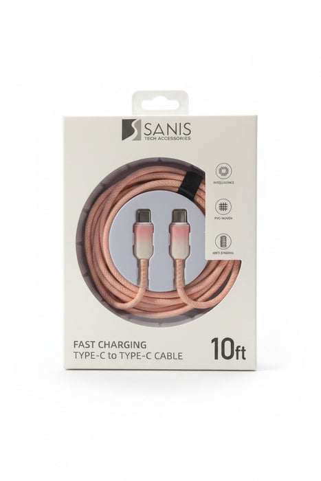 Pink- 10ft Crystal Cable, USB C to C