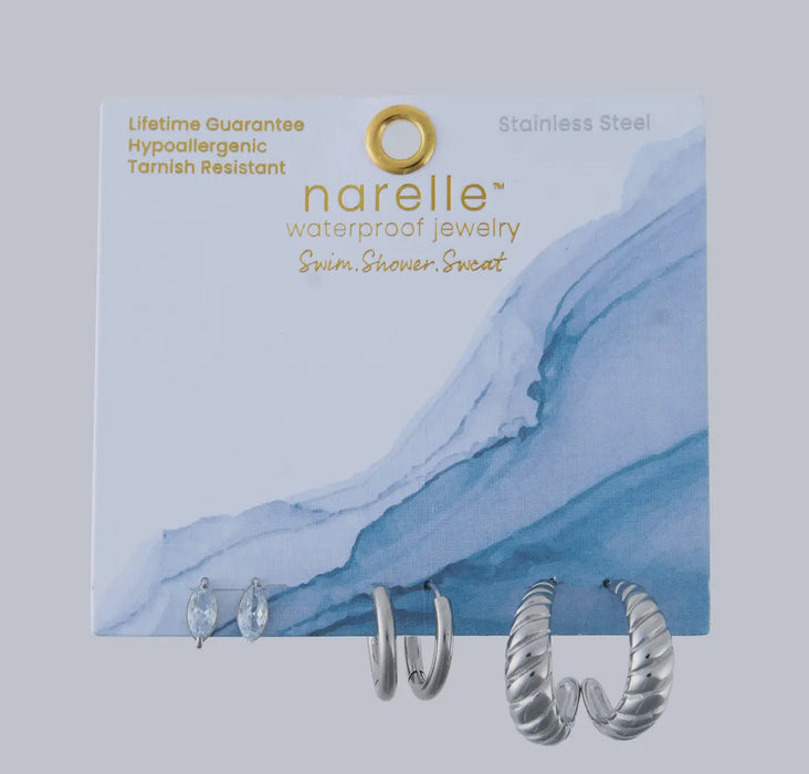 Waterproof Silver Half Moon Trio Hoop Earrings