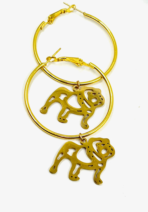 Bulldog Earrings-Gold Hoop Bulldog GameDay Earrings