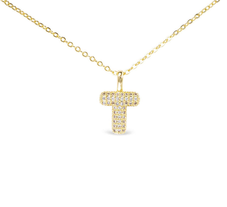 Gold CZ Large Initial Necklace-18 Letters