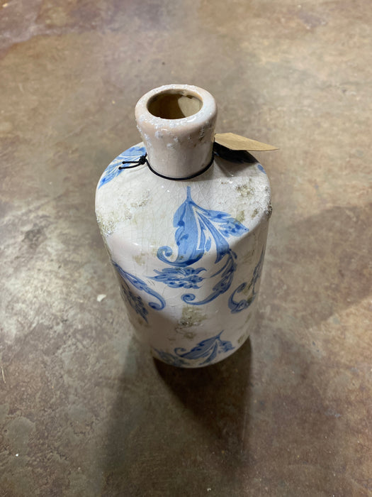 3-3/4" Round x 7-1/2"H Terra-cotta Vase w/ Transferware Pattern, Blue & White, 3 Styles