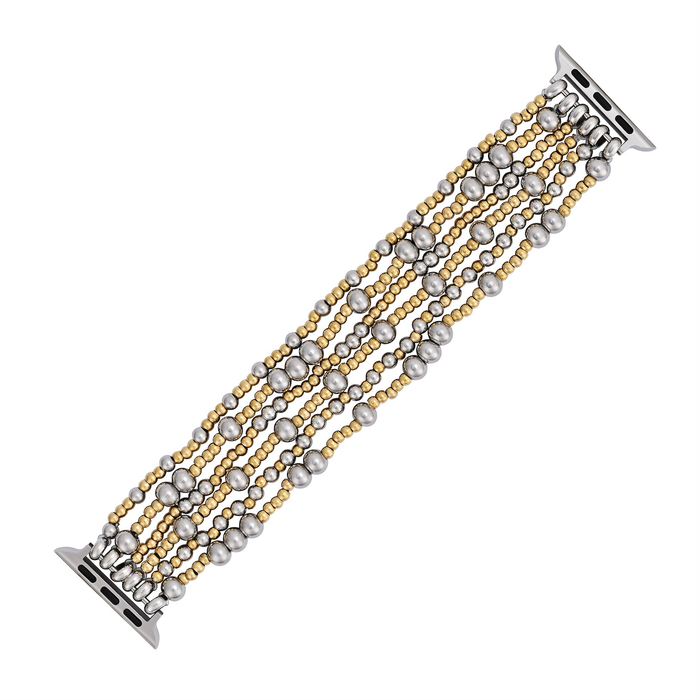 Eternal Glow Silver & Gold Stretch Apple Watch Bracelet Band Strap.  Water Resistant. Compatible with 38mm - 45mm Watch Face.
