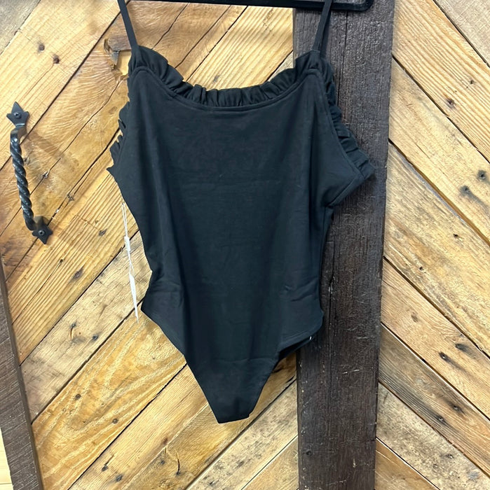 #119 Tank bodysuit with ruffle detail and adjustable straps - THESE RUN BIG