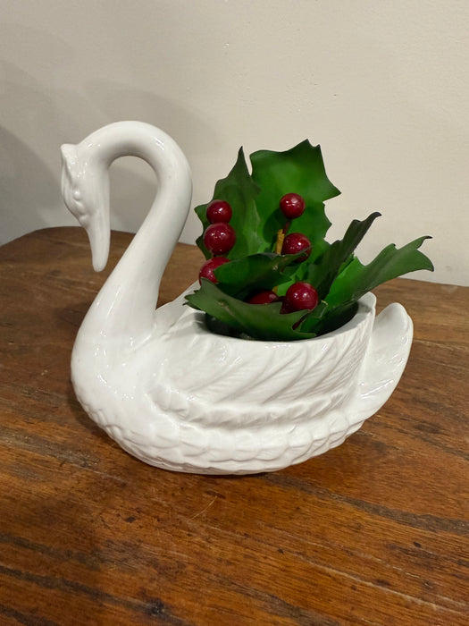 Vintage White Ceramic Swan Planter
