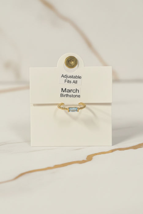 Birthstone Square Stone on Gold Band- Adjustable Fits All