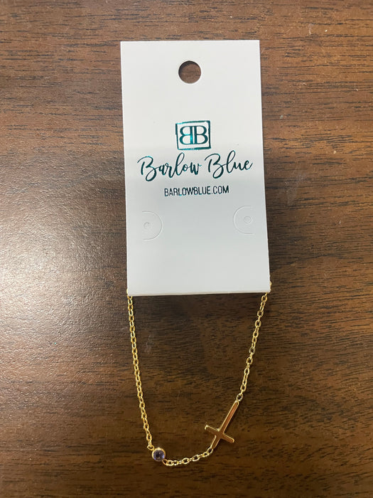 Sideways Cross Birthstone Bracelet