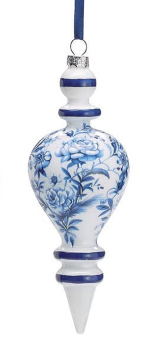 White with Blue Floral Elongated Ornaments- 3 Styles!
