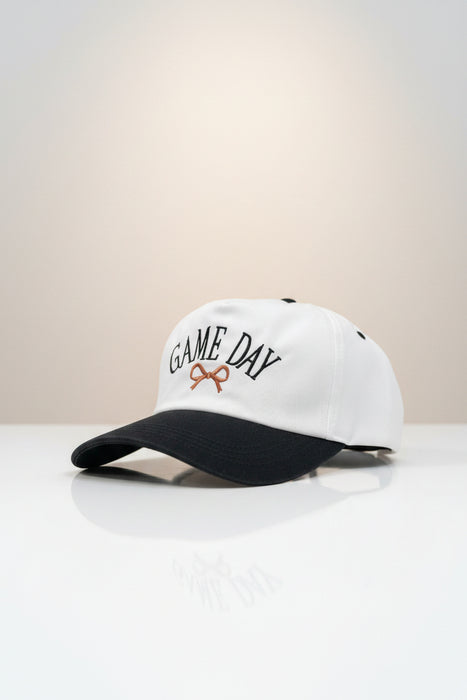 Black & Cream Gameday Hat With Brown Bow