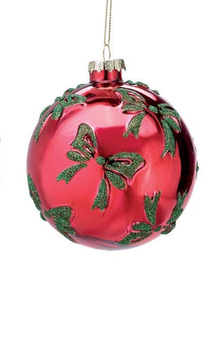 Round Glass Glitter Bow Ornaments-2 Styles!