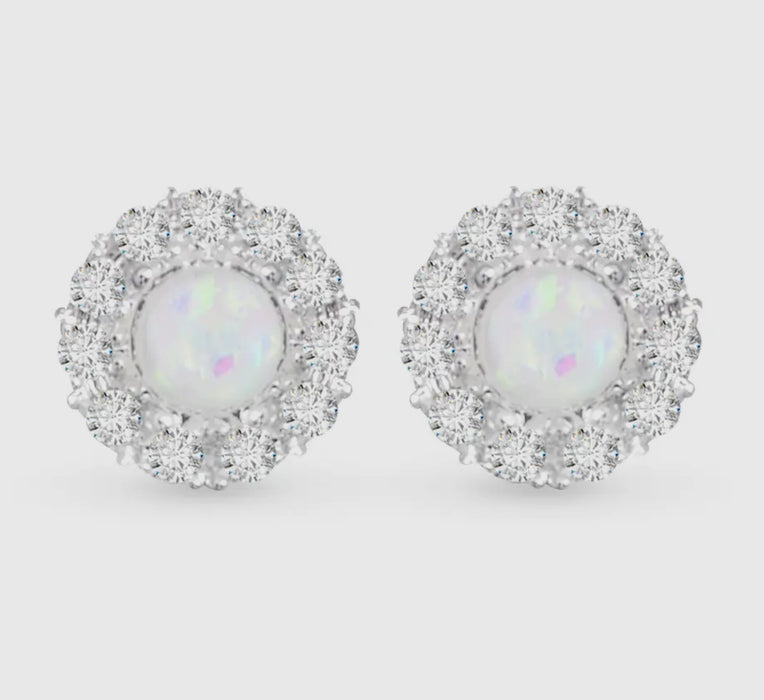 Small CZ & Opal Round Stud Earrings