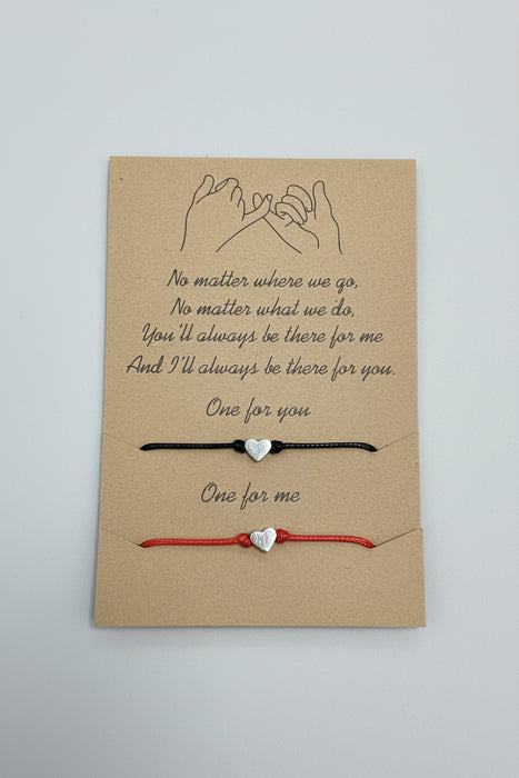 Always be there for you Black & Orange Heart Drawstring Bracelets - Set of 2