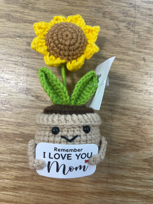 Crocheted Potted Sunflower- "Remember I Love You Mom"