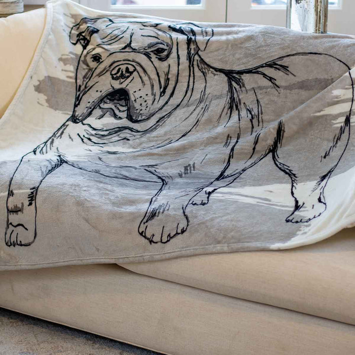 Grey Bulldog Blanket.  50” x 60”