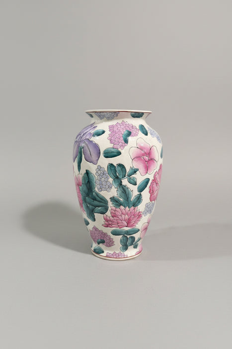 Vintage Large Hand-Painted Floral Ceramic Vase
