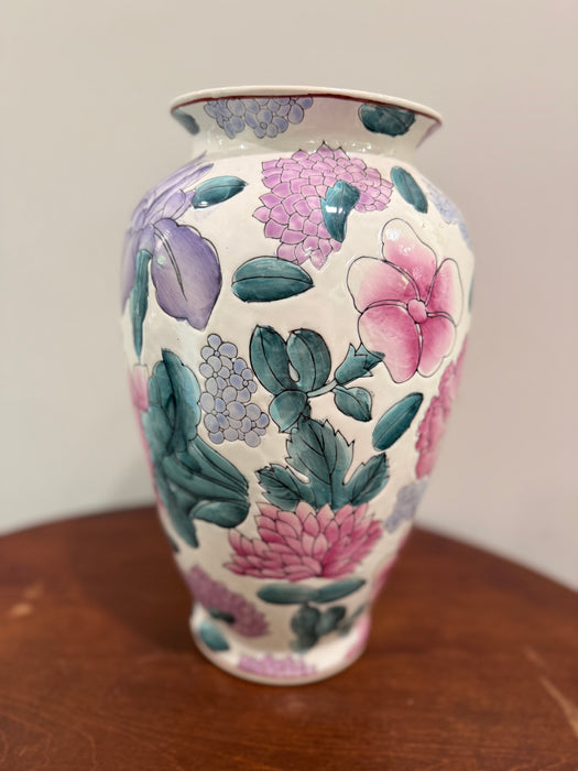 Vintage Large Hand-Painted Floral Ceramic Vase