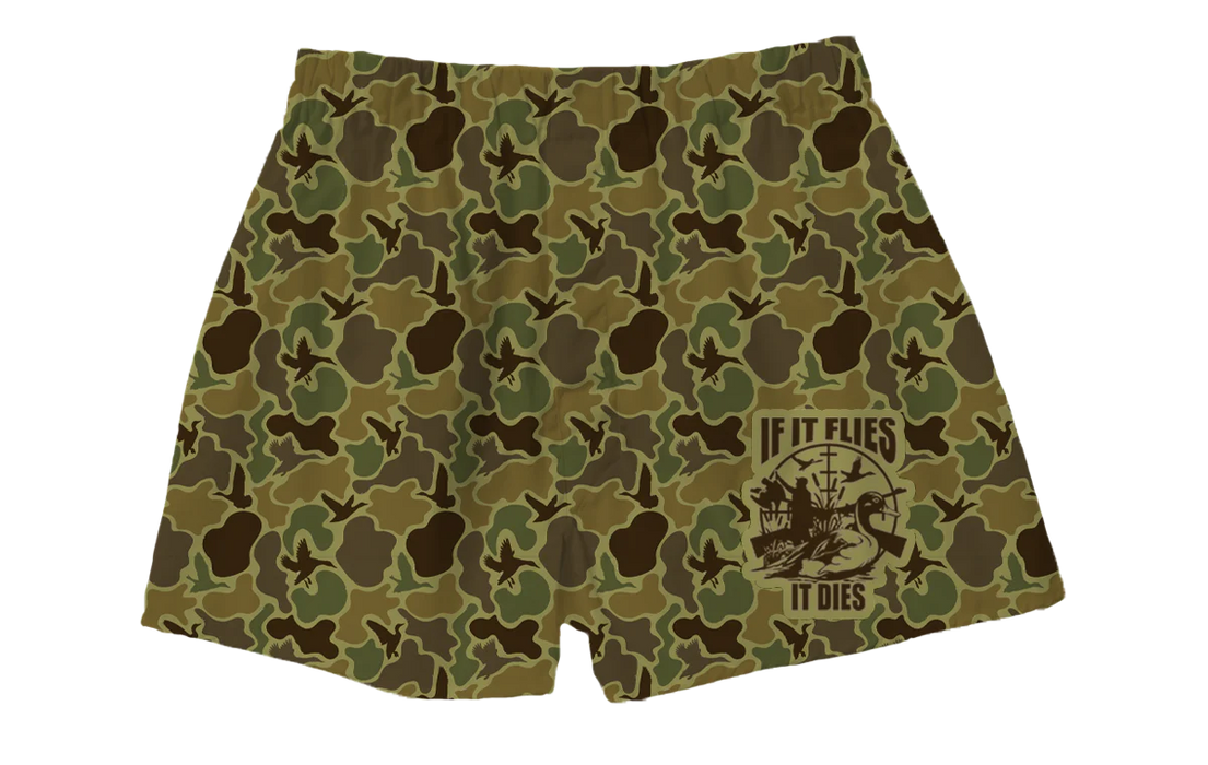 If it Flies It Dies Duck Hunting Boxer Lounge Shorts