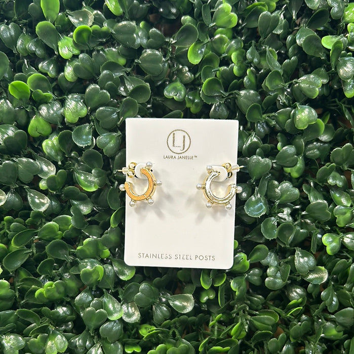 Gold Hoops with Small Pearls
