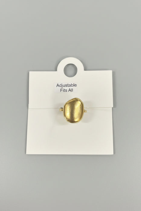 Gold Wavey Oval Ring on Thin Gold Adjustable Band