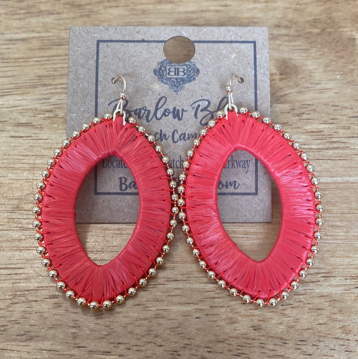 Red and Gold Studded Oval Earrings