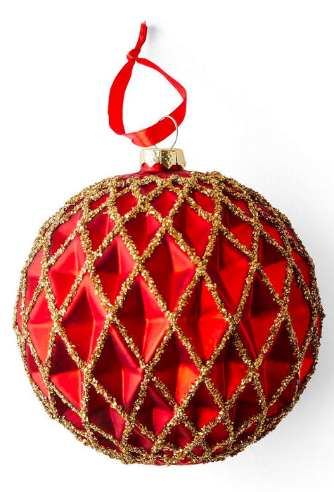 4.5" Christmas Red Glitter Vintage Glass Ornament