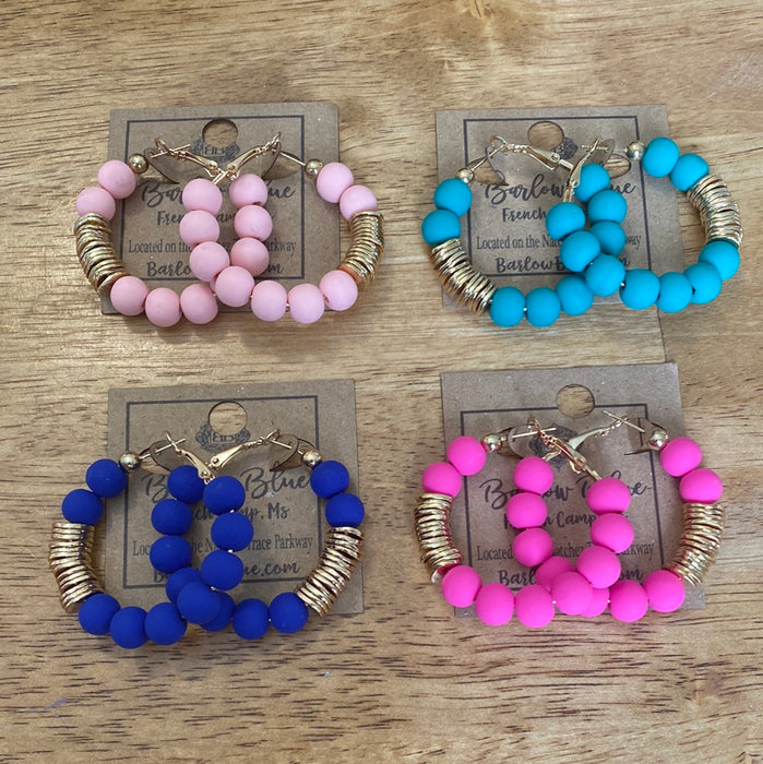 Colorful Bead & Gold Hoops -4 Colors