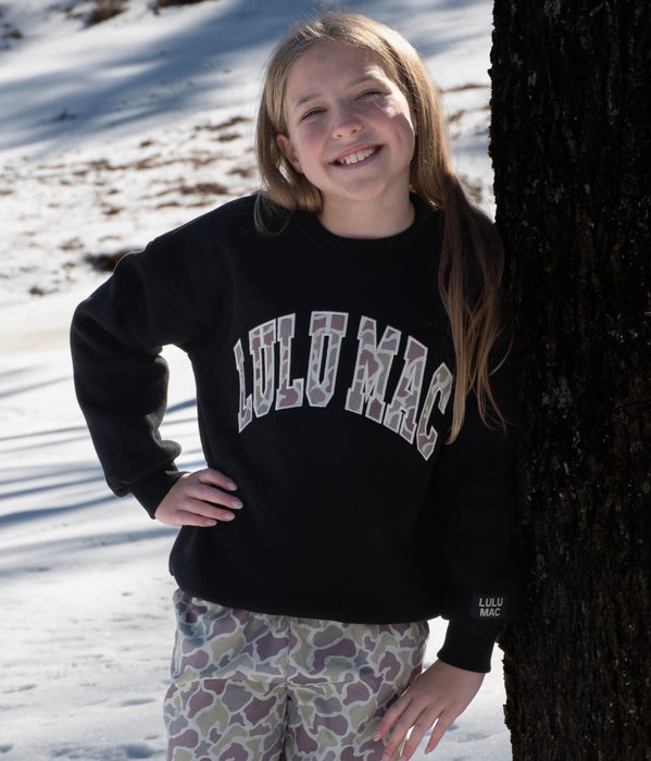 YOUTH Lulu Mac Sweatshirt Black with Camo Embroidery