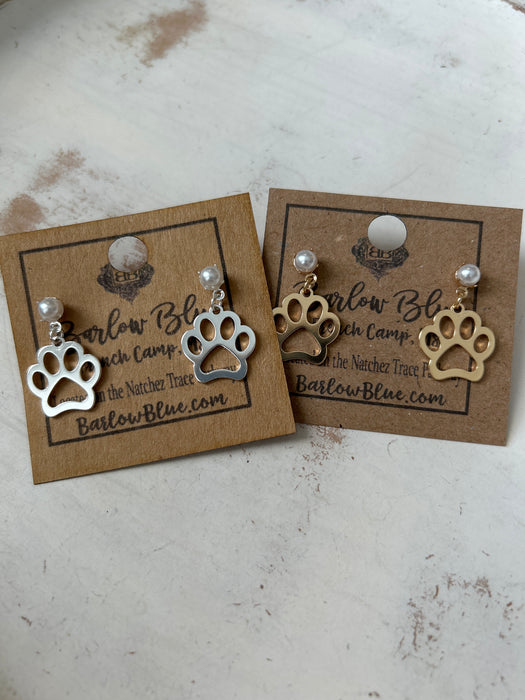 Look at Me Now Pawprint Earrings with Pearl Stud- Available in Silver & Gold