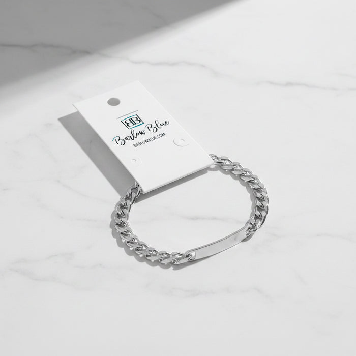 Engravable Bar Bracelet with Heavy Chain. Great for Men.- Available in Silver, Gold, & Mixed Metals
