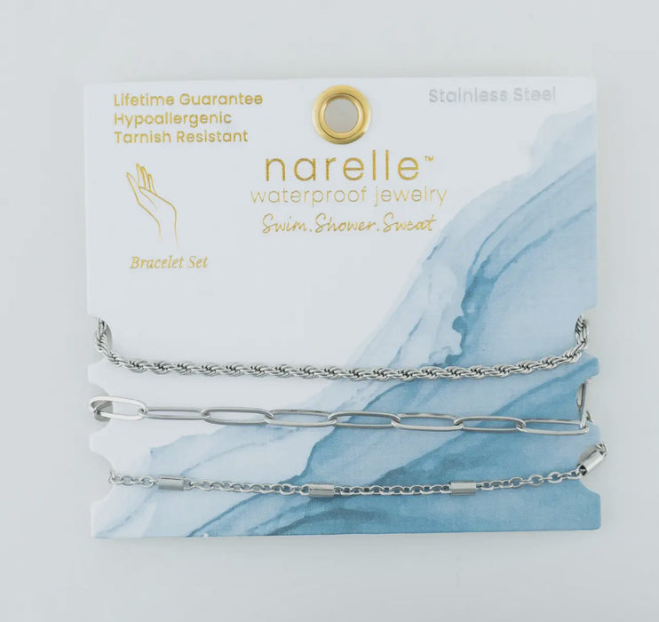 Waterproof Silver Twisted Chain Bracelet Set
