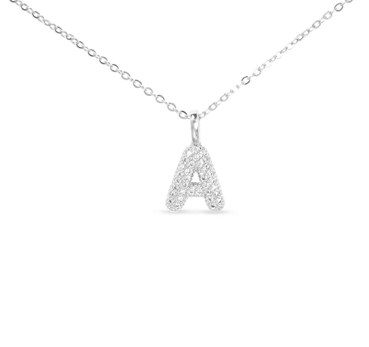Silver CZ Large Initial Necklace-18 Letters