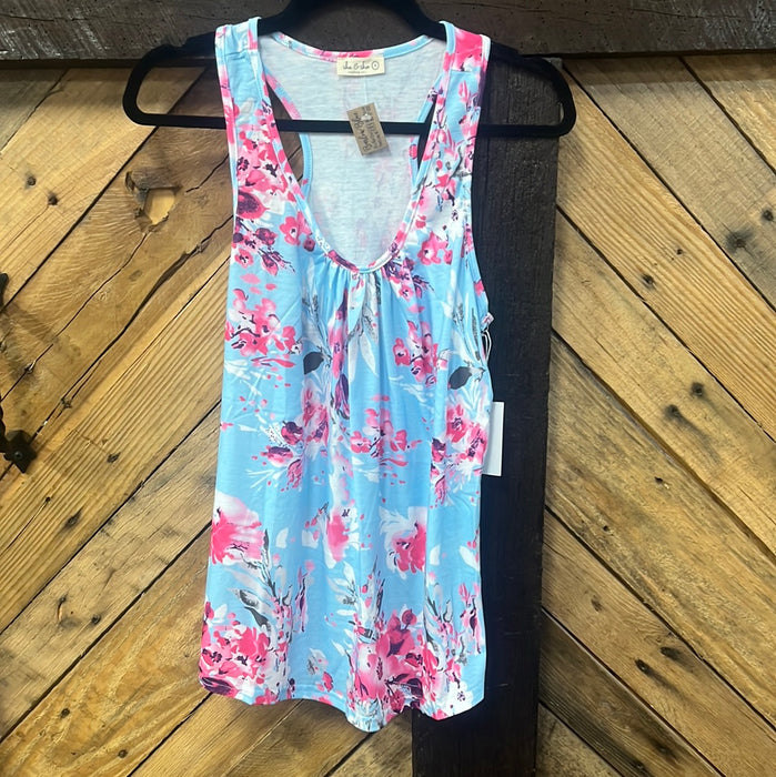 #104 Light Blue tank with flowers