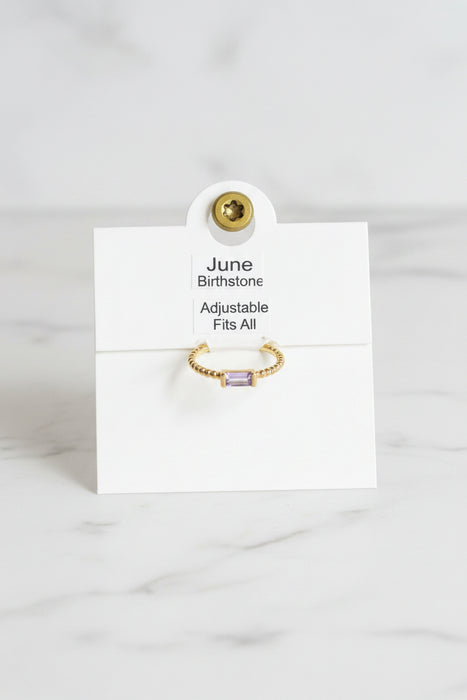 Birthstone Square Stone on Gold Band- Adjustable Fits All