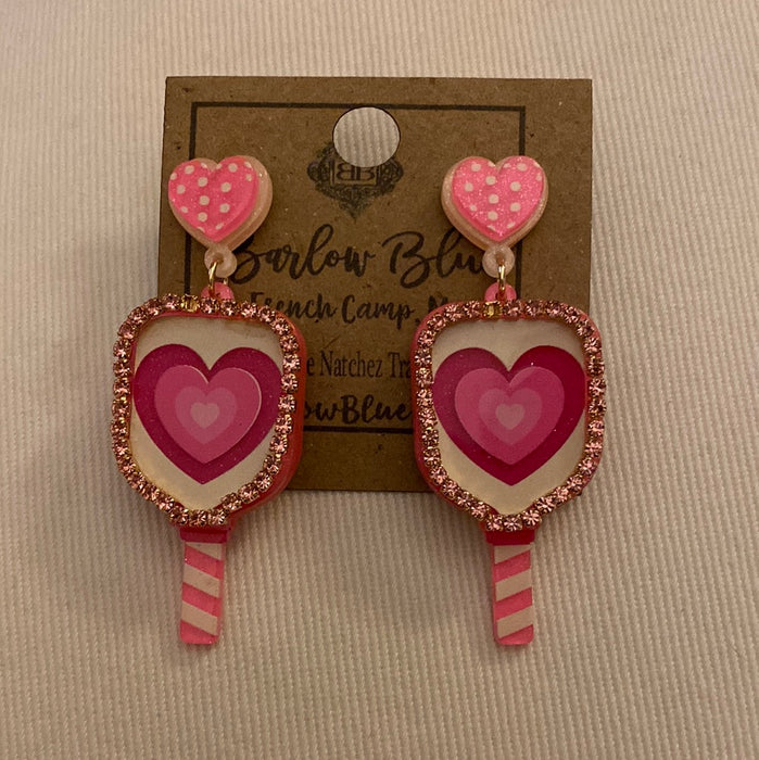 Heart Pickle Ball Paddle Earrings
