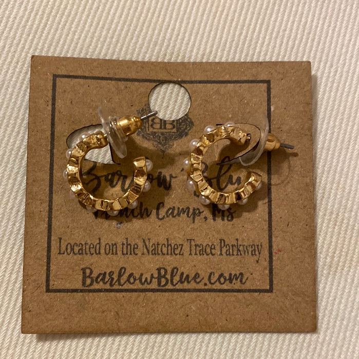 Small Gold/Pearl Huggie Earrings