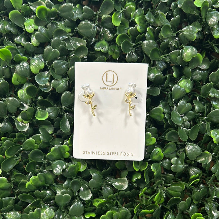 Gold & White Rose Earrings