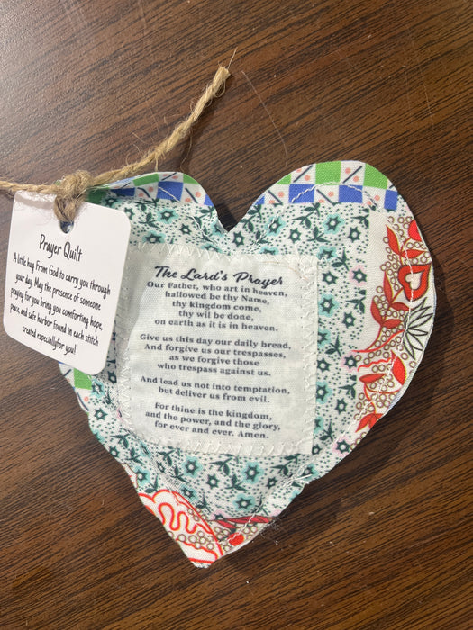 Heart Shape Pocket Prayer Quilt with a Wood Cross Inside.  Different Verses or Quotes Available.