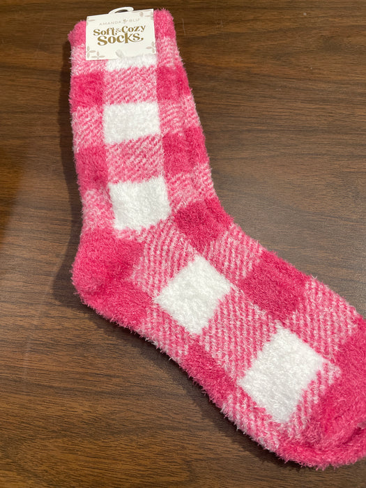 Soft and Cozy Pink Buffalo Check Socks