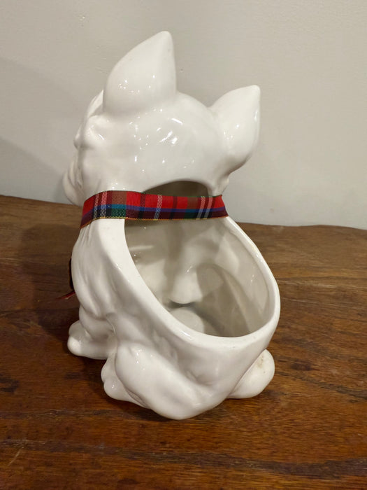 Ceramic Westie Dog Planter with Tartan Bow