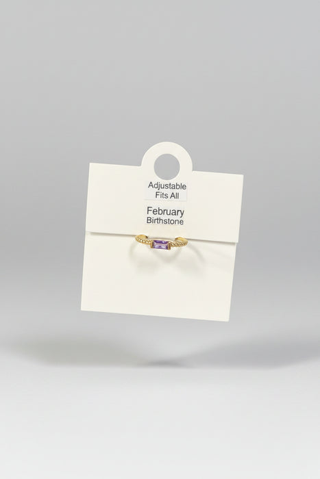 Birthstone Square Stone on Gold Band- Adjustable Fits All
