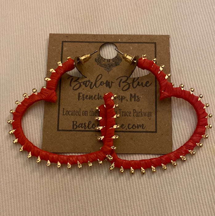 Red Studded Heart Hoop Earrings