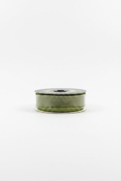 Dupion Double Sided Fused Olive John Mark Ribbon: 1in wide x 10yd