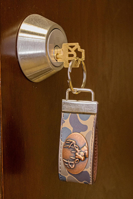 Buck Hunting Old School Camo Leather Loop Keychain