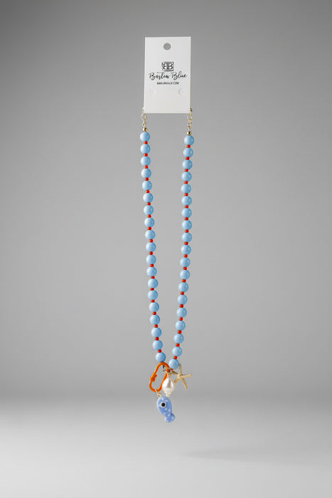 Blue Beaded Sardine, Pearl, & Starfish Necklace