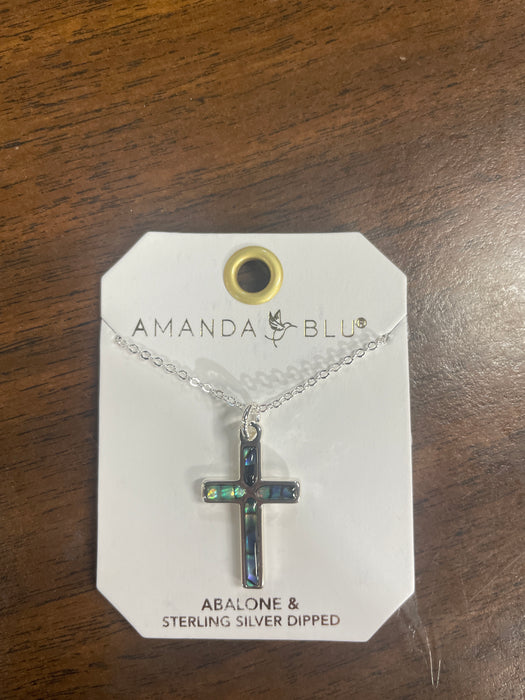 Silver Abalone Blue Cross Necklace