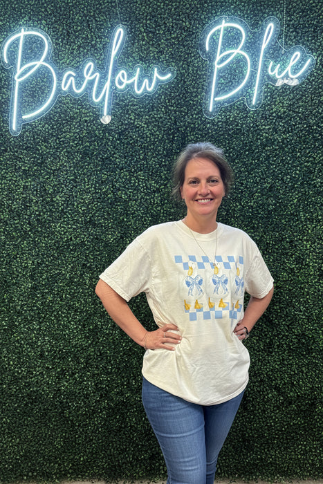 90’s Blue Goose Checkered Tee on Ivory Comfort Colors